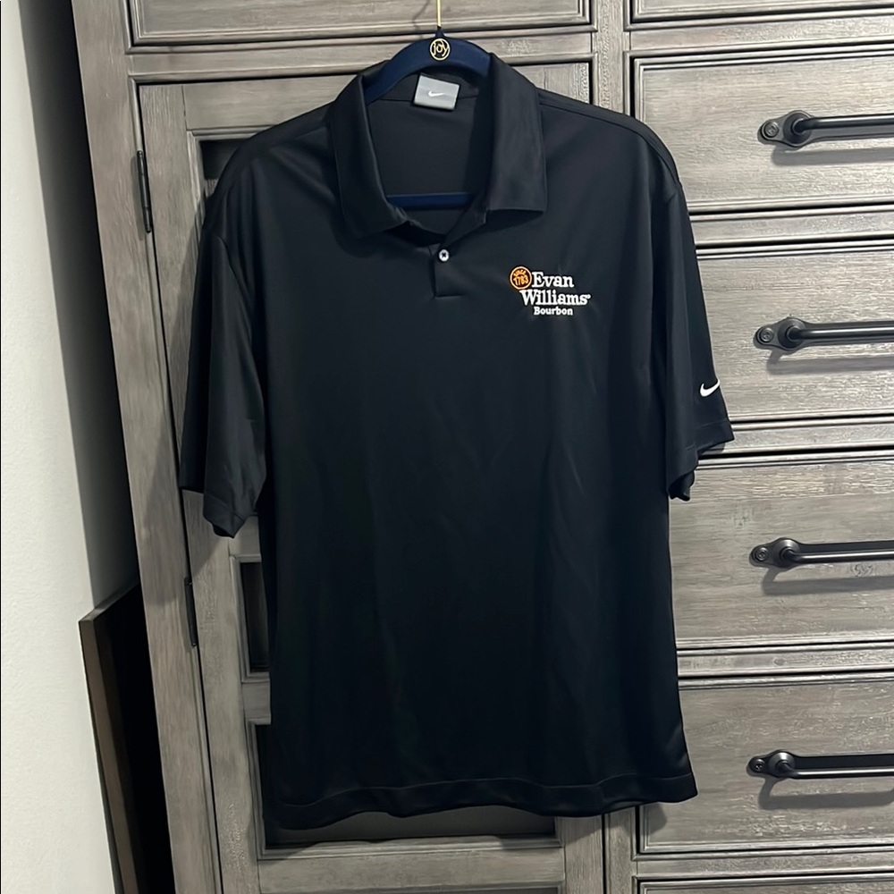 Nike Men’s Black Golf Polo Shirt, size L Evan Williams Bourbon logo